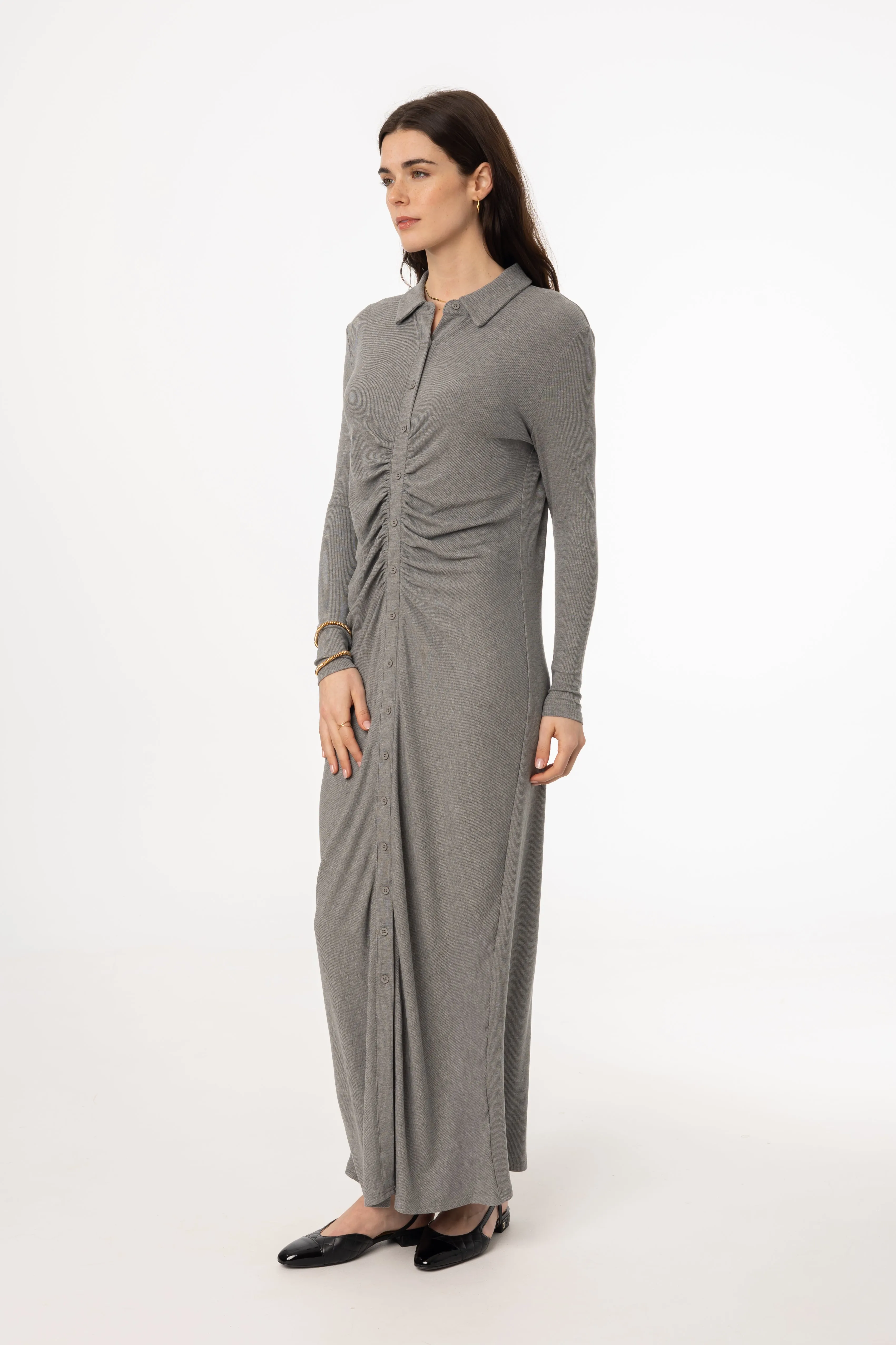 Grey Ruched Cardi Maxi Dress CrossBackStructure