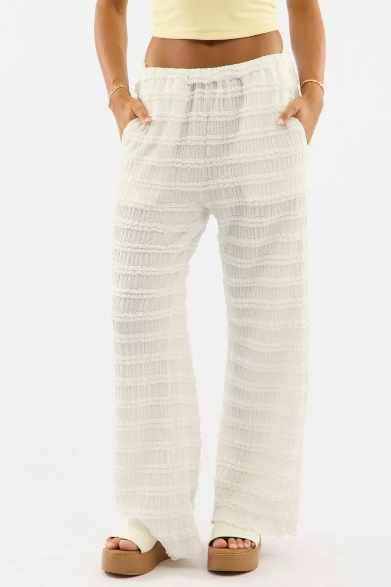 White Wide Leg Pant Lace Elastic Cuff