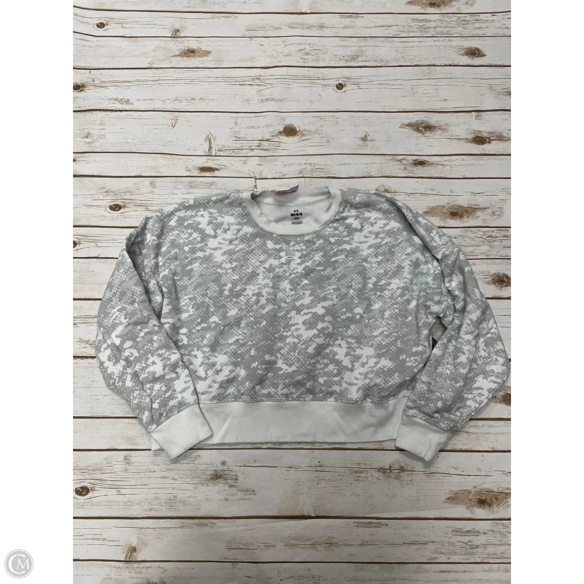 SoftTouchFinish outdoor mode Athletic Sweatshirt Crewneck By Under Armour In Grey & White, Size: M