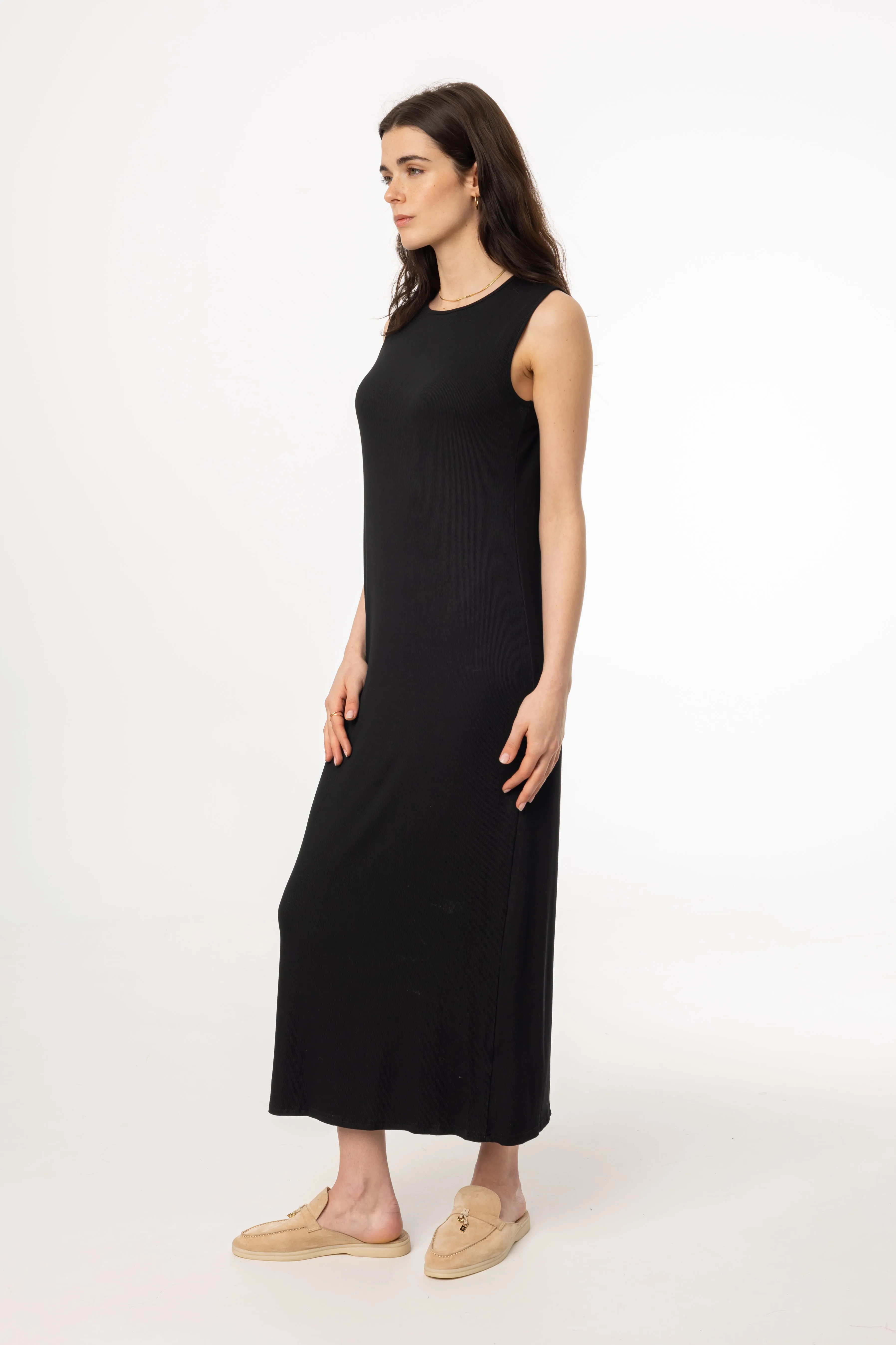Relaxed T-shirt Black Ribbed Maxi Jumper
