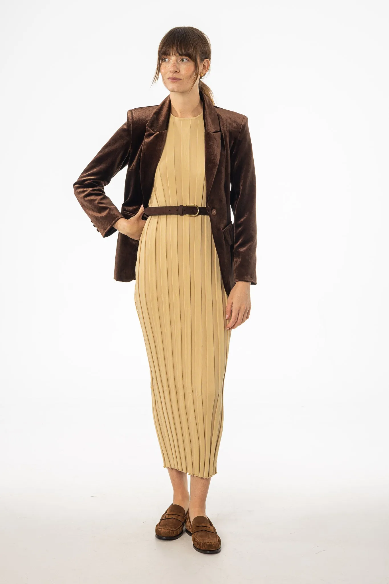 DurableSeams Power Vibe Tan Wide Ribbed Maxi Dress
