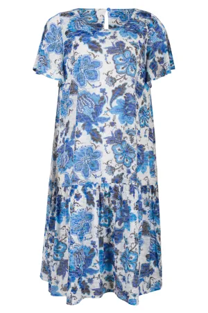 Youth Glow Workwear Essentials Burnout Dress with flutter sleeve | Blues Abst Flower | 6059AR