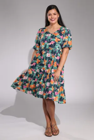 Casual Day Cozy Jacket Dress | Orange Pink Petals | 6533C1