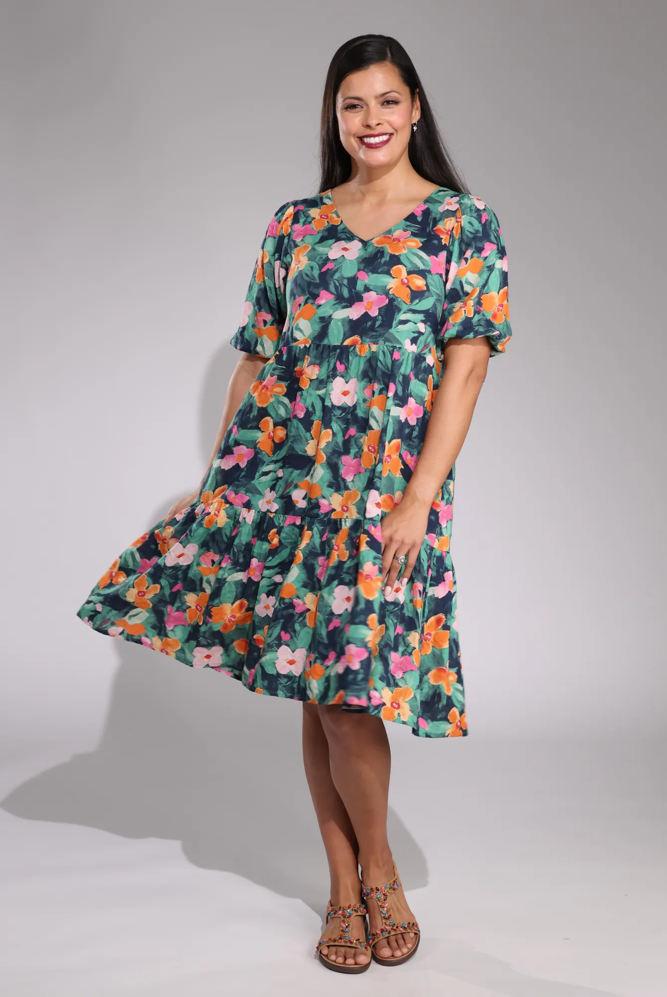 Casual Day Cozy Jacket Dress | Orange Pink Petals | 6533C1