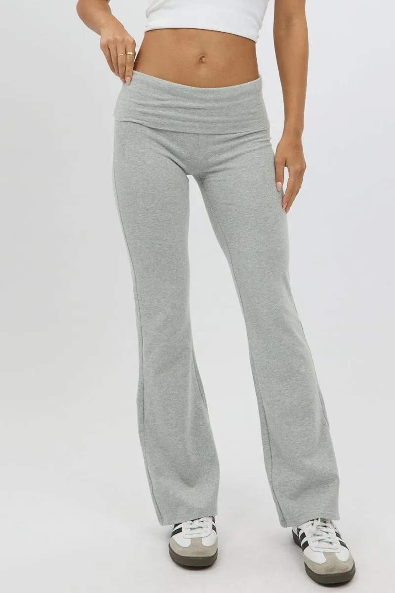 Grey Flare Leg Pants Soft Touch Material Low Bulk Design