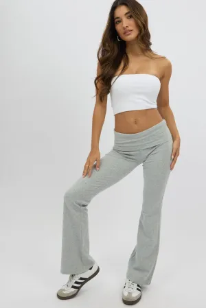 Grey Flare Leg Pants Comfortable Stretch