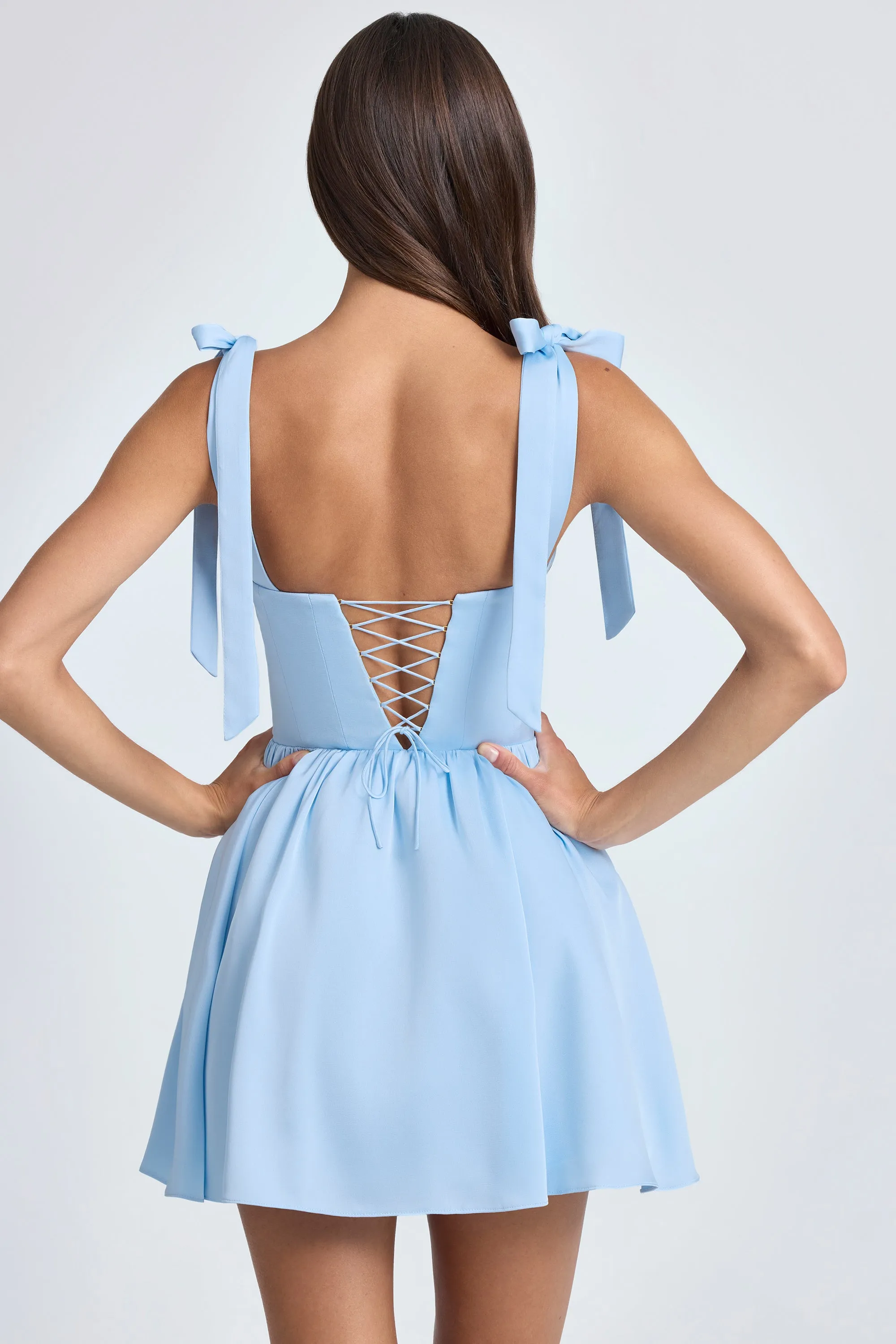 Comfy Design wrinkle free Draped Corset Mini Dress in Powder Blue