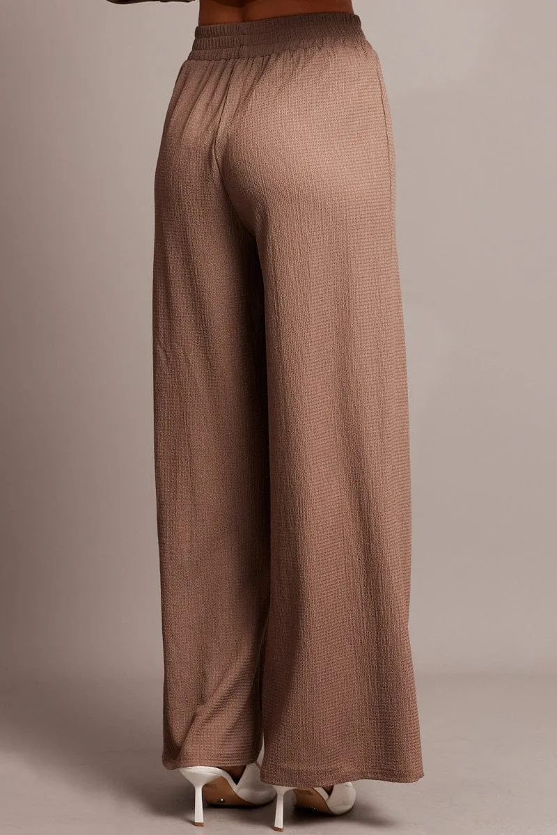 Easy Travel Trendy Comfort Brown Wide Leg Pants Elasticated Waist