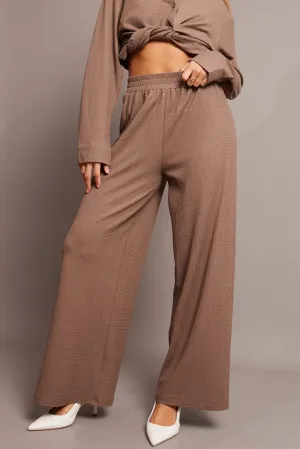 Feminine Cut Brown Wide Leg Pants Elasticated Waist
