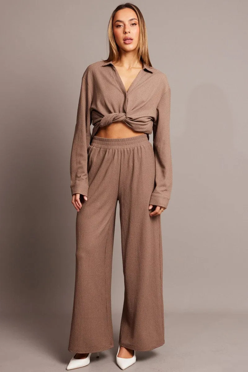 Casual Essentials Brown Wide Leg Pants Elasticated Waist