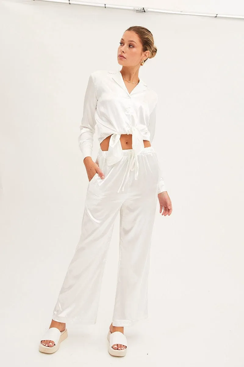 White Wide Leg Pants Mesh Lined