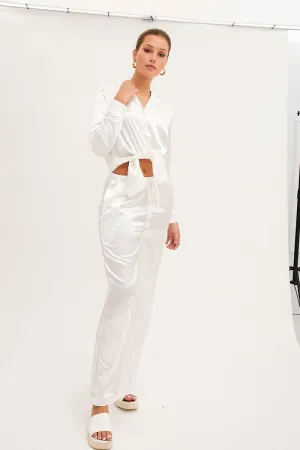 White Wide Leg Pants Effortless Look Premium Look