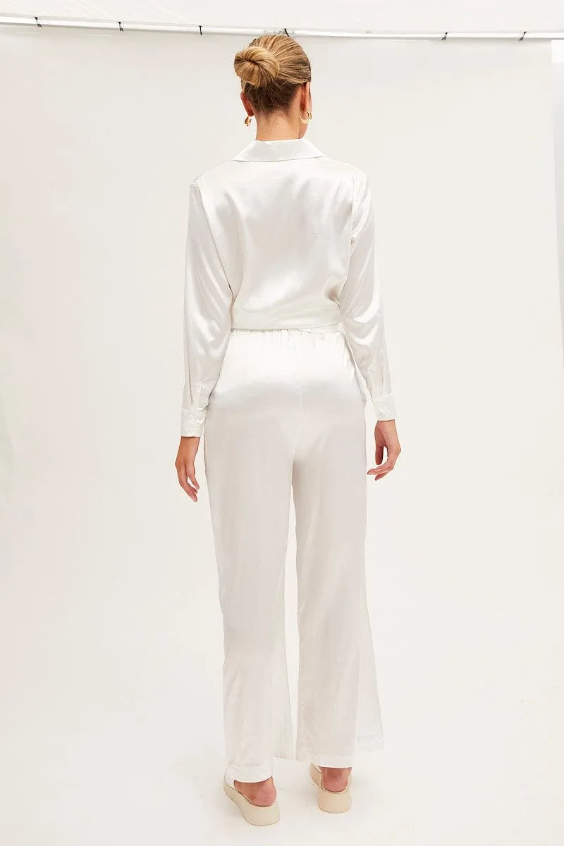 No Iron Relaxed Look White Wide Leg Pants