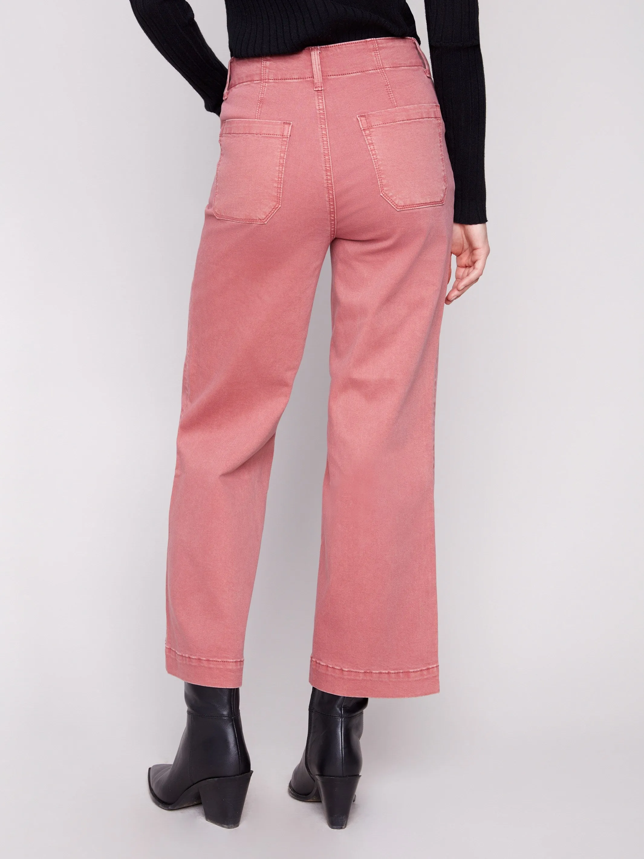 Adjustable Belt Loops Stretch Minimalist Cropped Wide Leg Stretch Twill Pants - Primrose