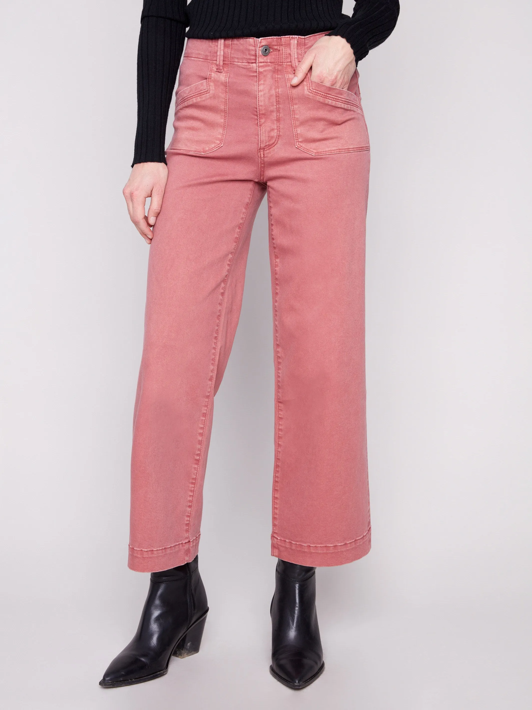 Festival Outfit Date Night Professional Wear UltraSoft Lining Cropped Wide Leg Stretch Twill Pants - Primrose