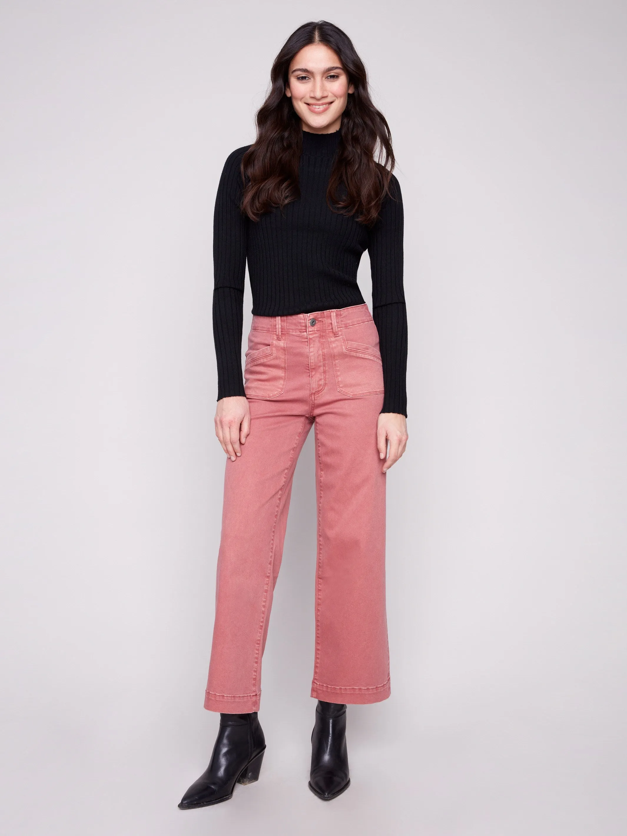 Cropped Wide Leg Stretch Twill Pants - Primrose Evening Stroll Weekend Getaway