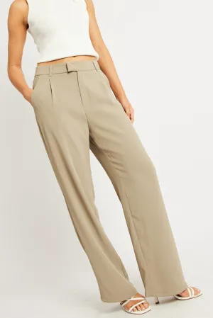 Brown Wide Leg Pants Mid Rise Comfortable Stretch Chic casual