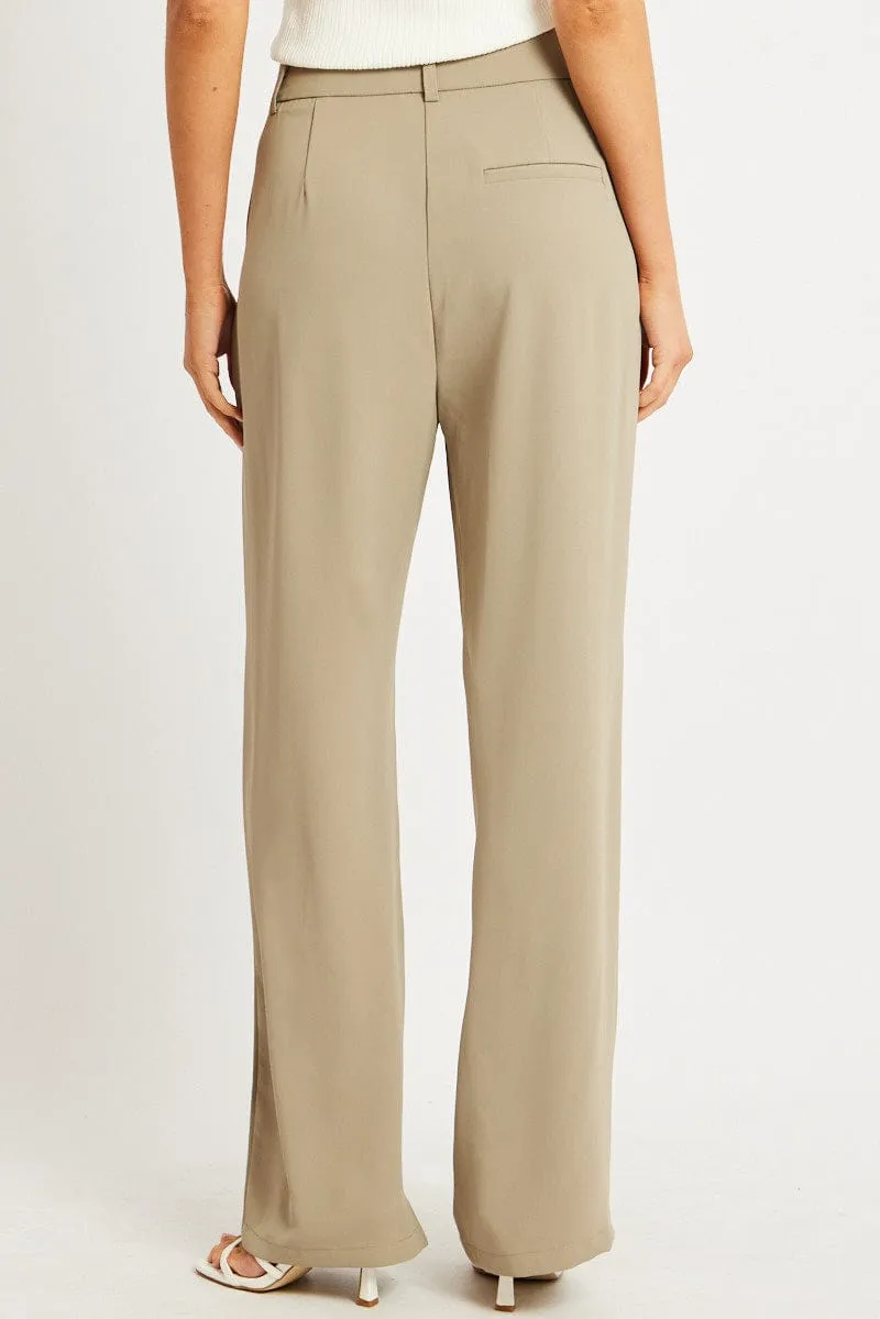 Performance Wear Modern Edge Brown Wide Leg Pants Mid Rise