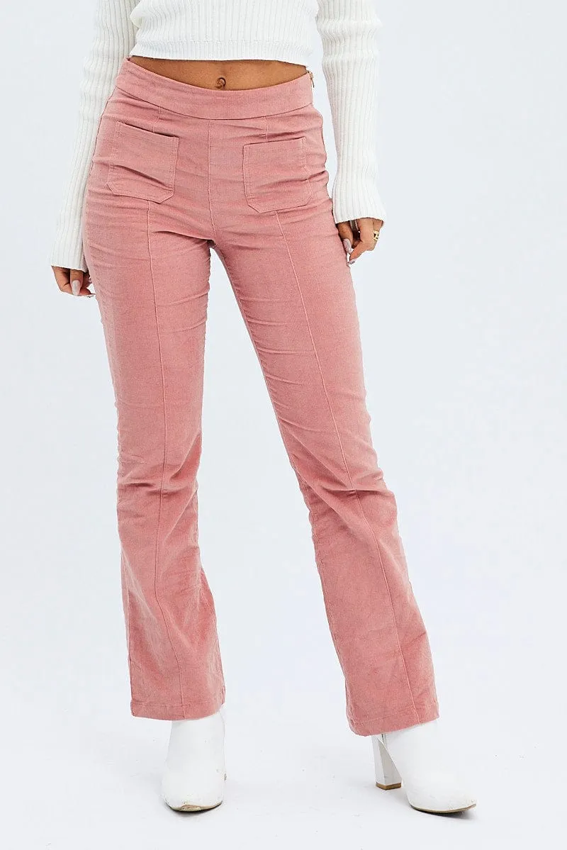 Smart Design Sporty Comfort Fit Pink Flare Leg Pants High Rise Corduroy