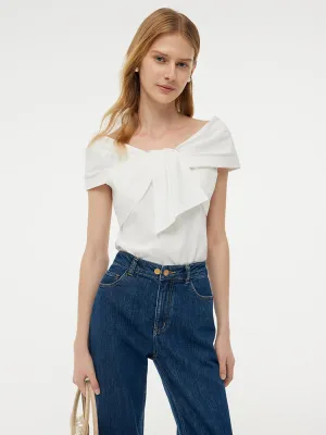 100% Cotton Stretch Off Shoulder Women Bow Top Soft and breathable Versatile Style Trend