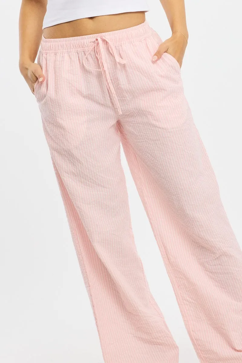 Pink Stripe Wide Leg Pants Elasticated Waist Outdoor Friendly