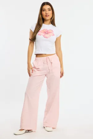 Pink Stripe Wide Leg Pants Elasticated Waist Quality Fabric Abrasion Resistant Material