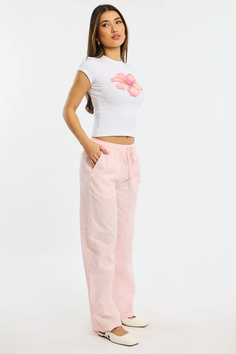 Pink Stripe Wide Leg Pants Elasticated Waist Urban Utility