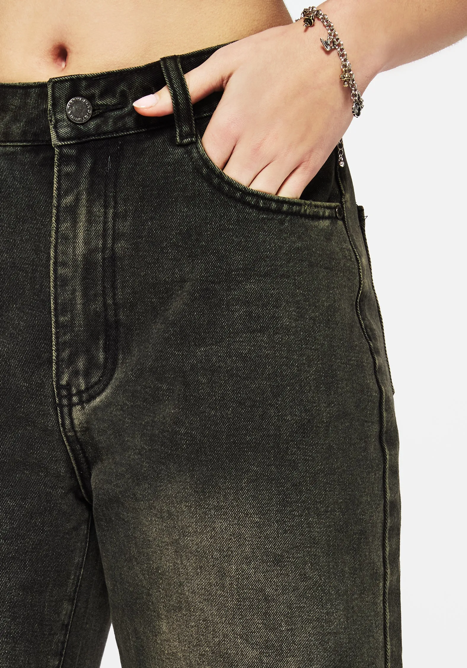 Anthea Wide Leg Washed Denim Jeans Party Look Luxury Smooth Minimalist