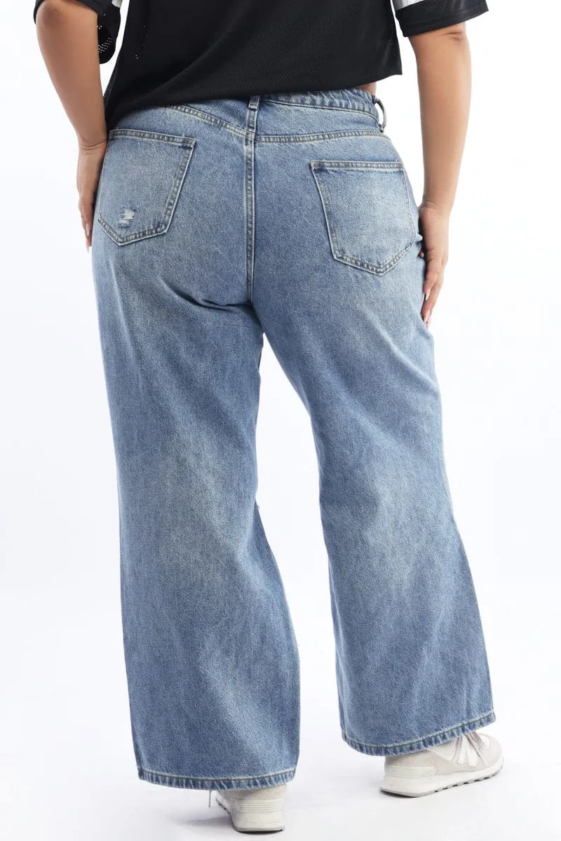 Denim Baggy Jeans Mid Rise Fashion Uniform Vibrant Trendy