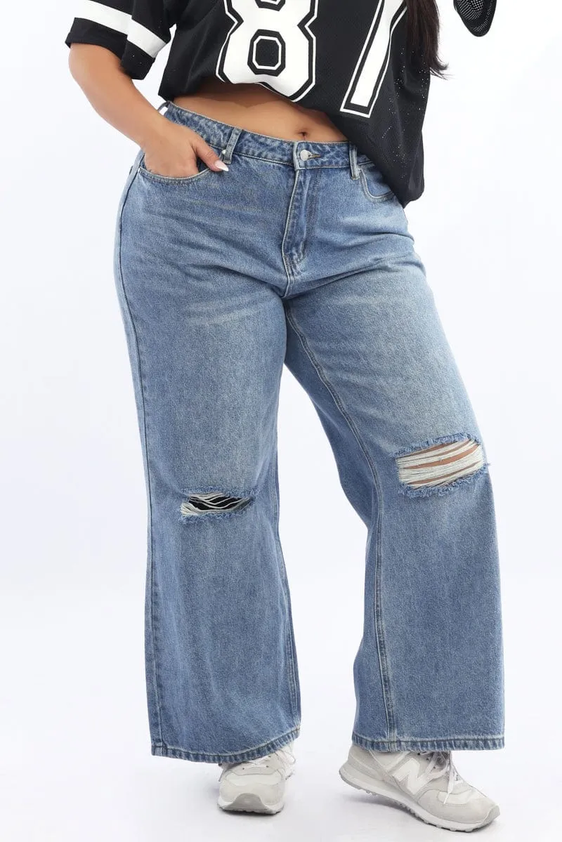 Denim Baggy Jeans Mid Rise Comfy Touch Neutral Piece