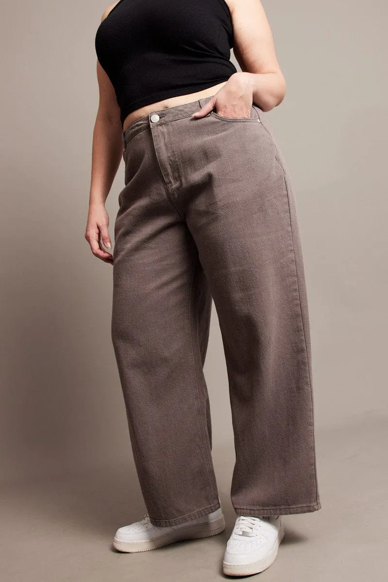 Grey Wide Leg Jeans High Rise easy move Leisure Wear