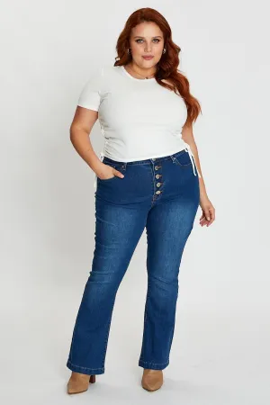 Mid Blue High Rise Flare Denim Jeans Fast Match Perfect Fit