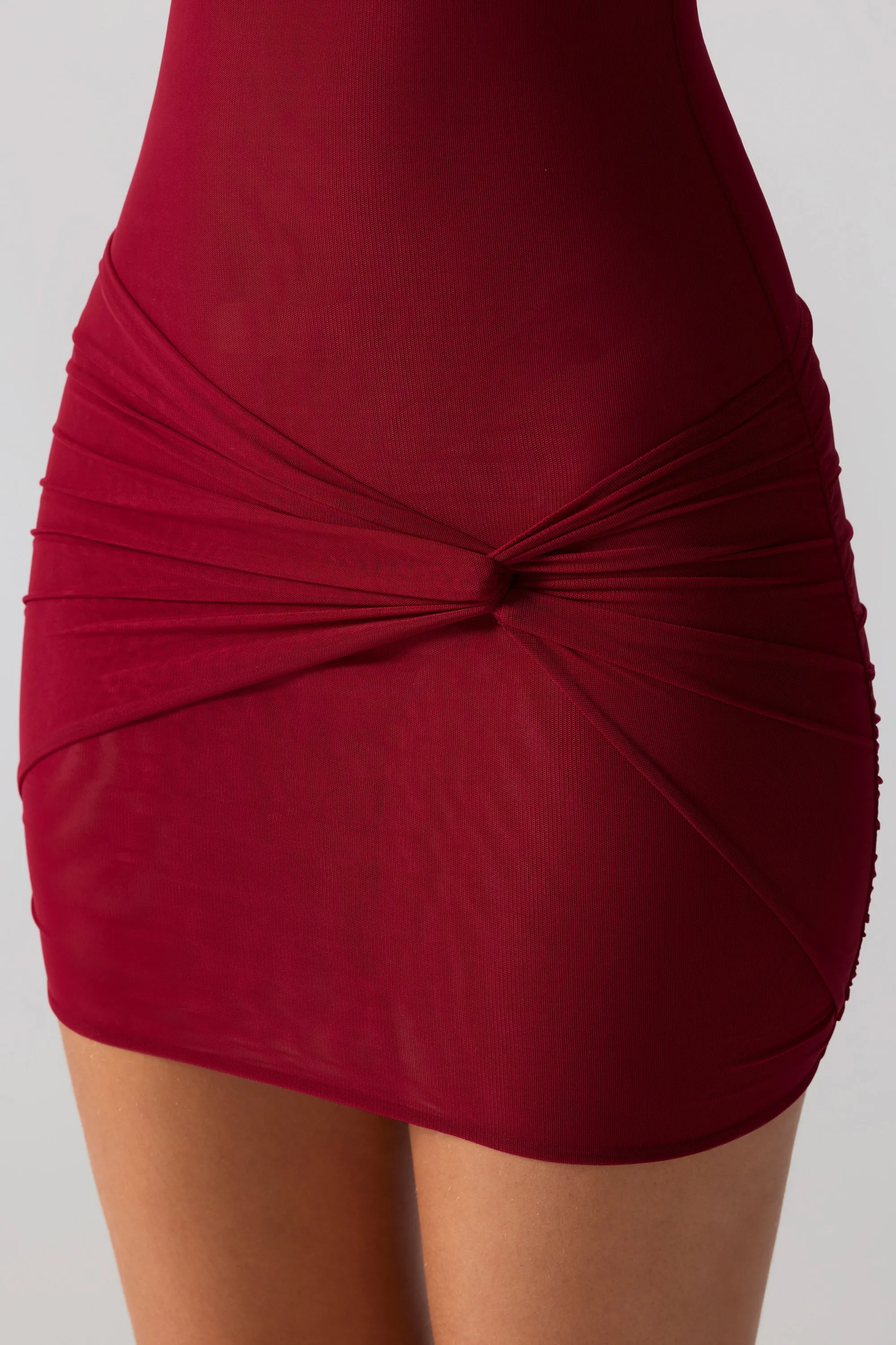 Mesh Cap Sleeve Cut Out Mini Dress in Ruby Edge Warm