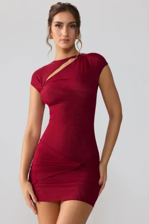 Highlight Zone Street Spice Mesh Cap Sleeve Cut Out Mini Dress in Ruby