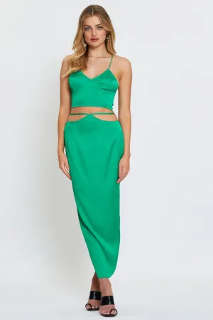 Full Circle Tie Dye Style Green Slip Skirt Maxi Satin