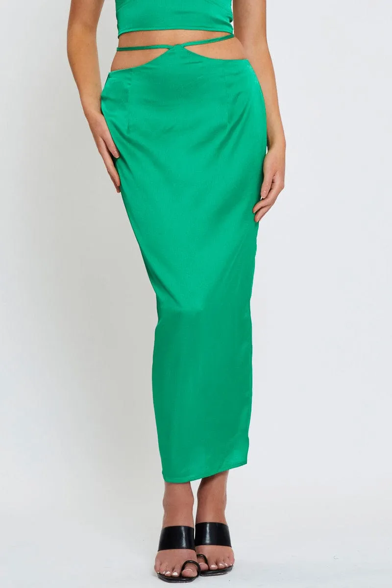 Green Slip Skirt Maxi Satin Cozy Outfit