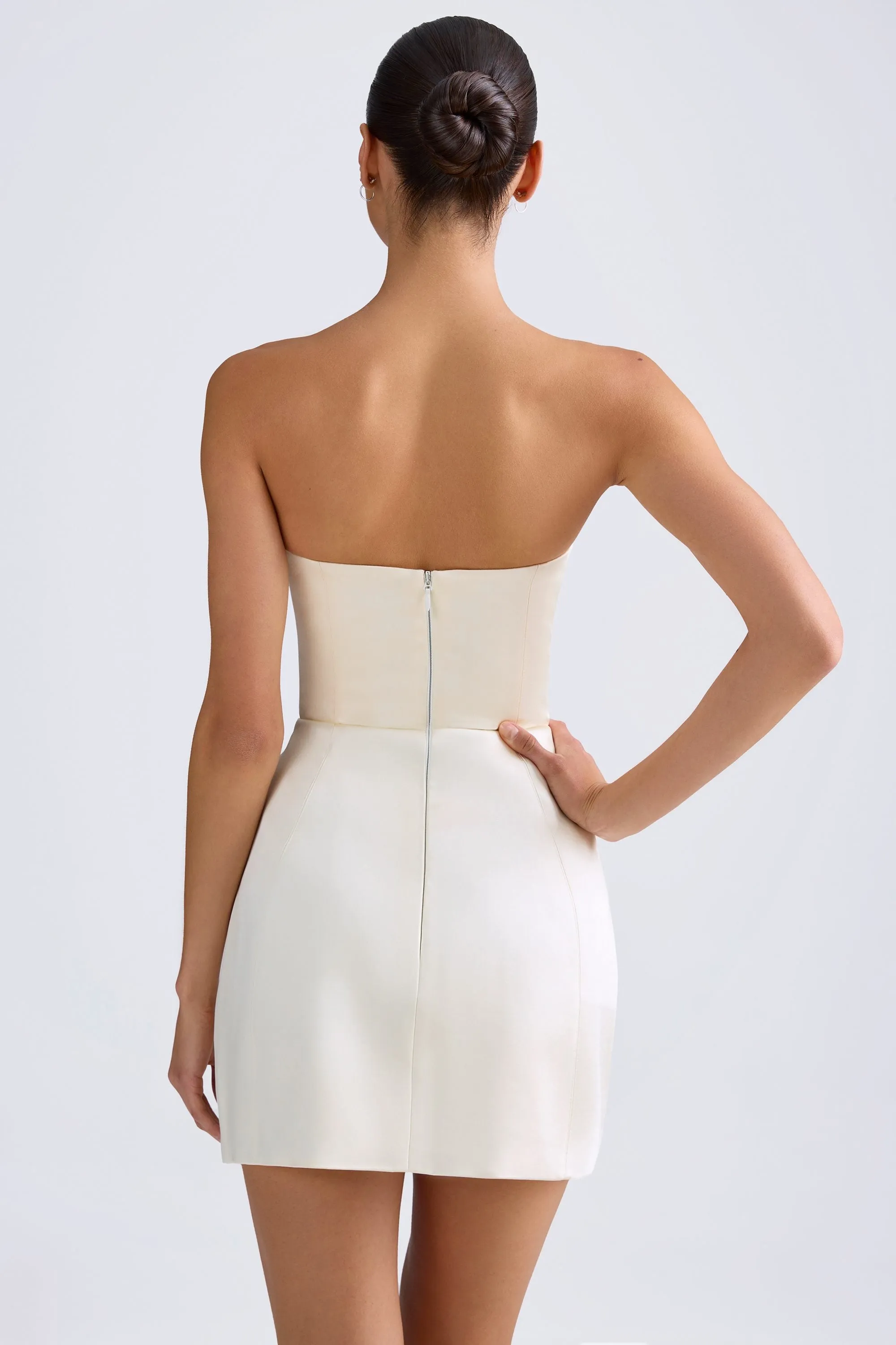 Scene Soft Skin Glow Bandeau Structured Tulip Mini Dress in Ivory