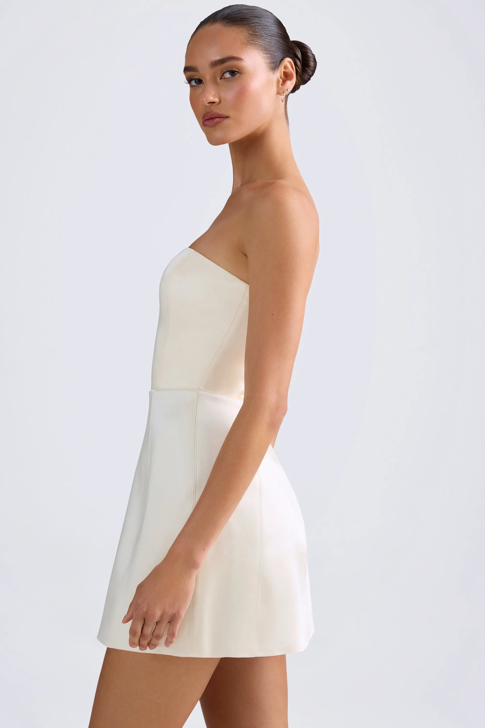 Bandeau Structured Tulip Mini Dress in Ivory All Season Wear Comfortable party wear