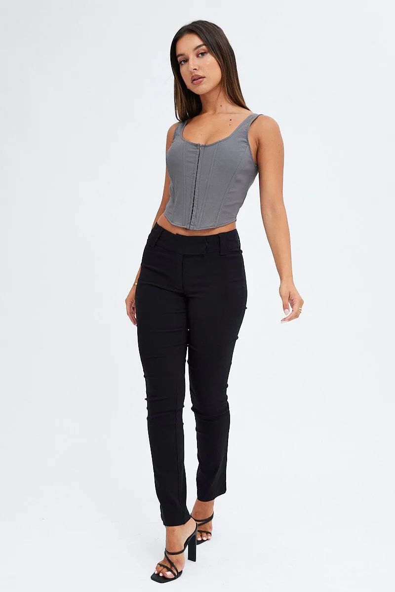 Elasticized Cuffs Black Low Rise Pant Slim Leg