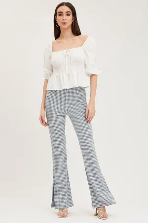 Flexible Seam Casual Comfort Layers Check Flare Pants High Rise