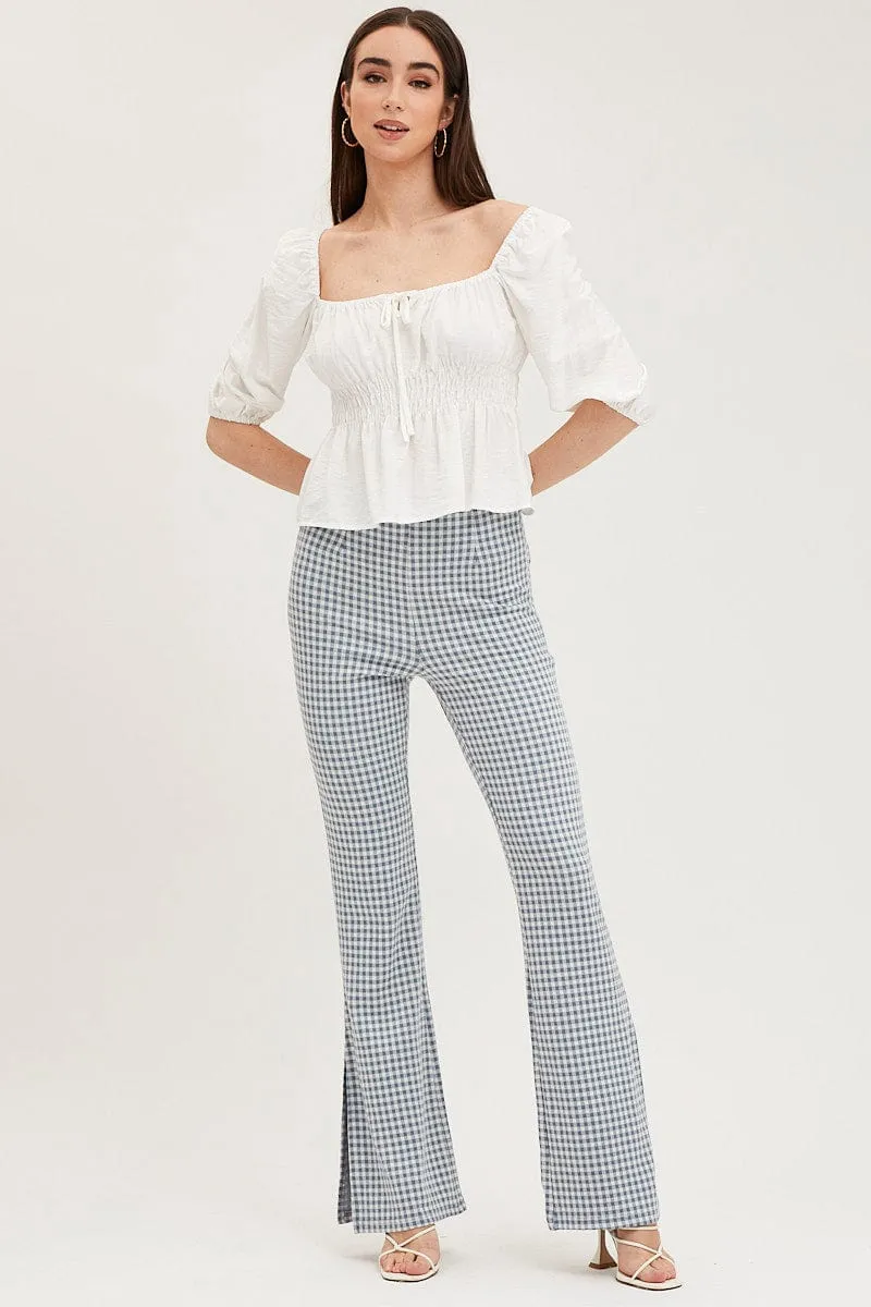 ElasticWaistband Versatile staple Check Flare Pants High Rise