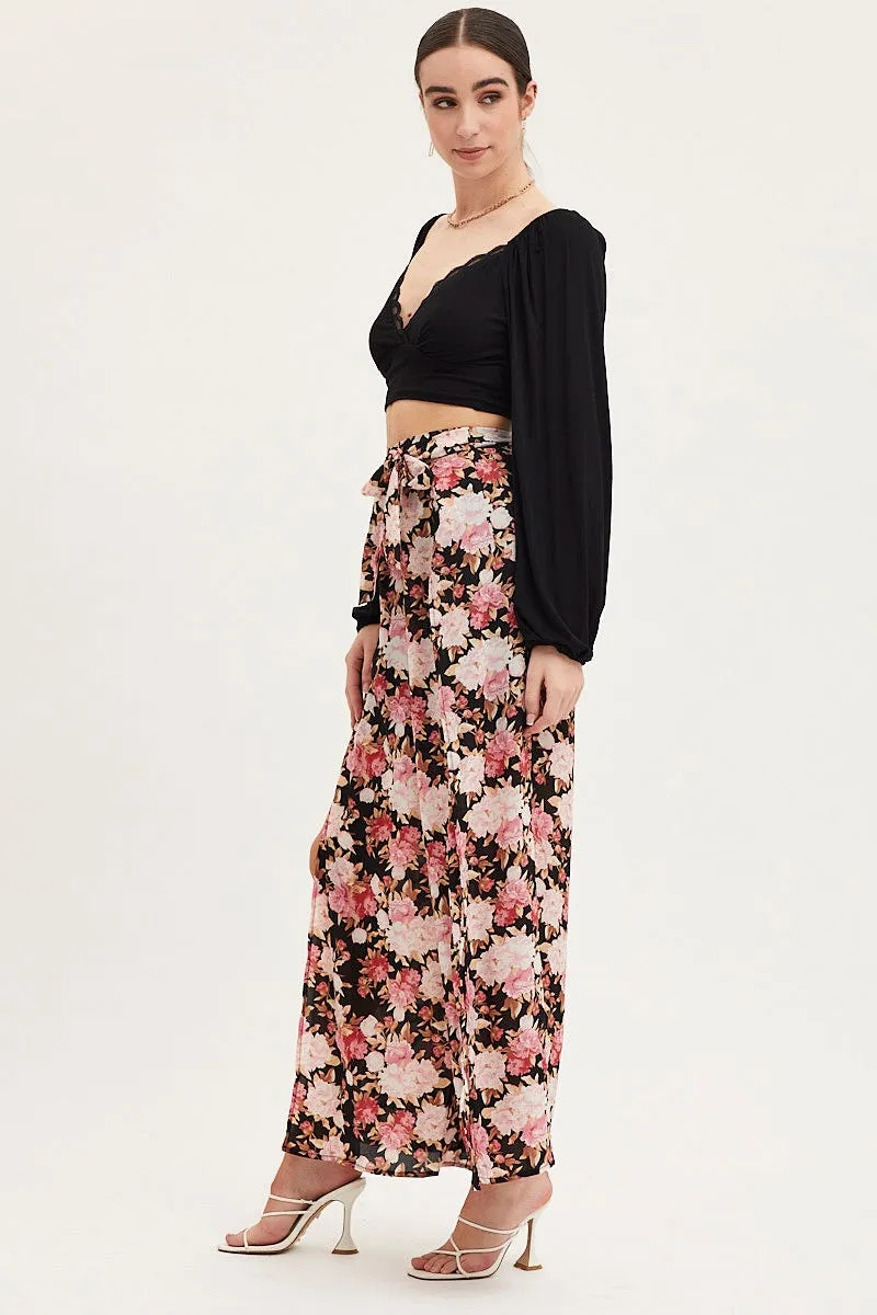Print Wide Leg Pants High Rise Front Split Core Flex Tagless label