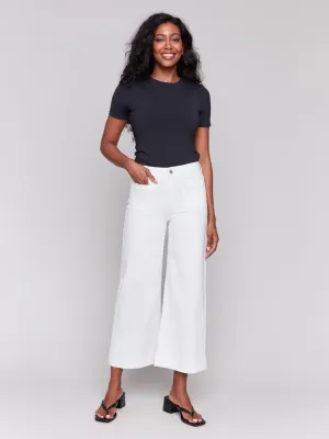 Closet Staple Patch Pocket Flare Twill Pants - White