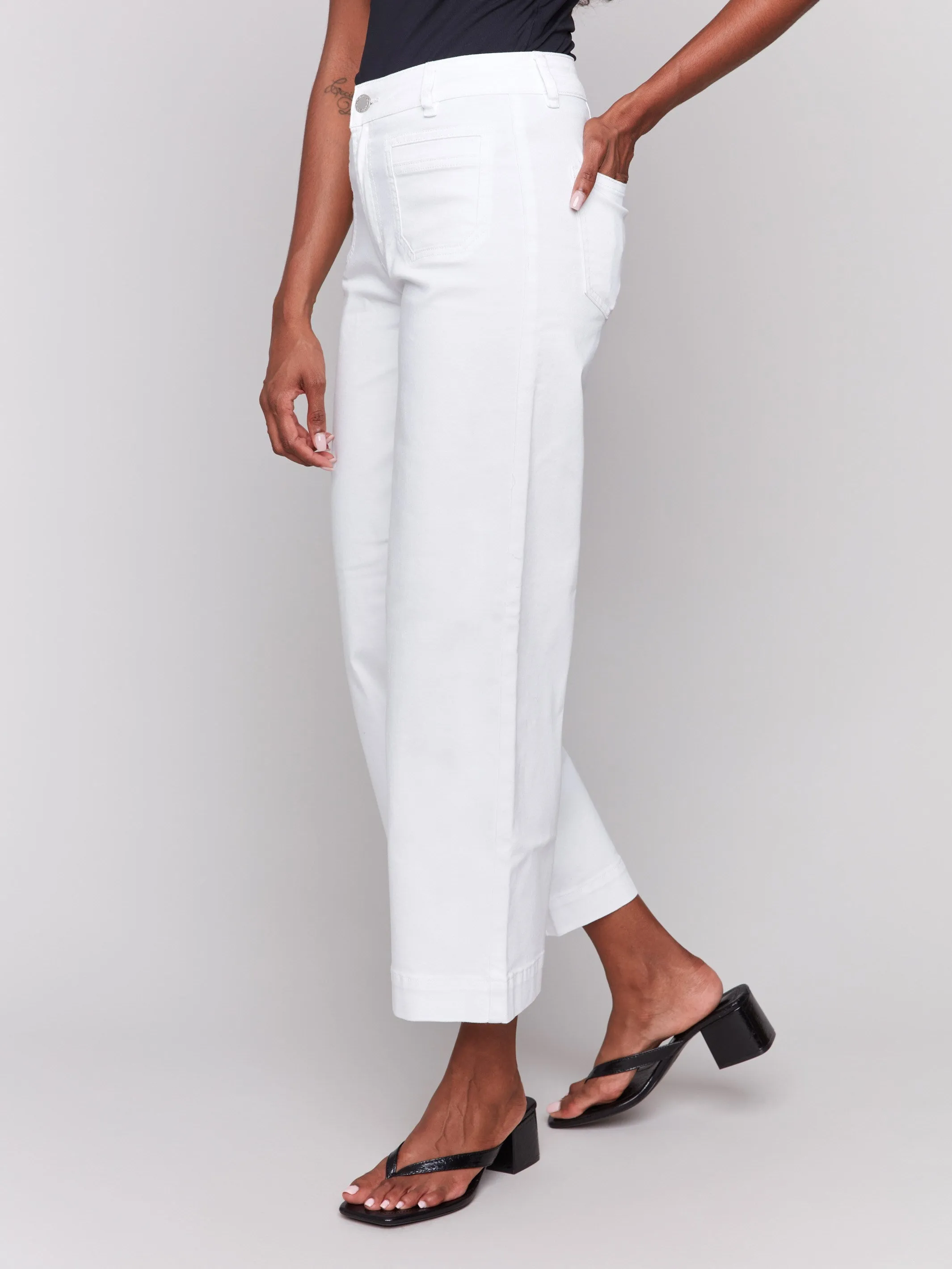 Patch Pocket Flare Twill Pants - White Ever Versatile Daily Basic