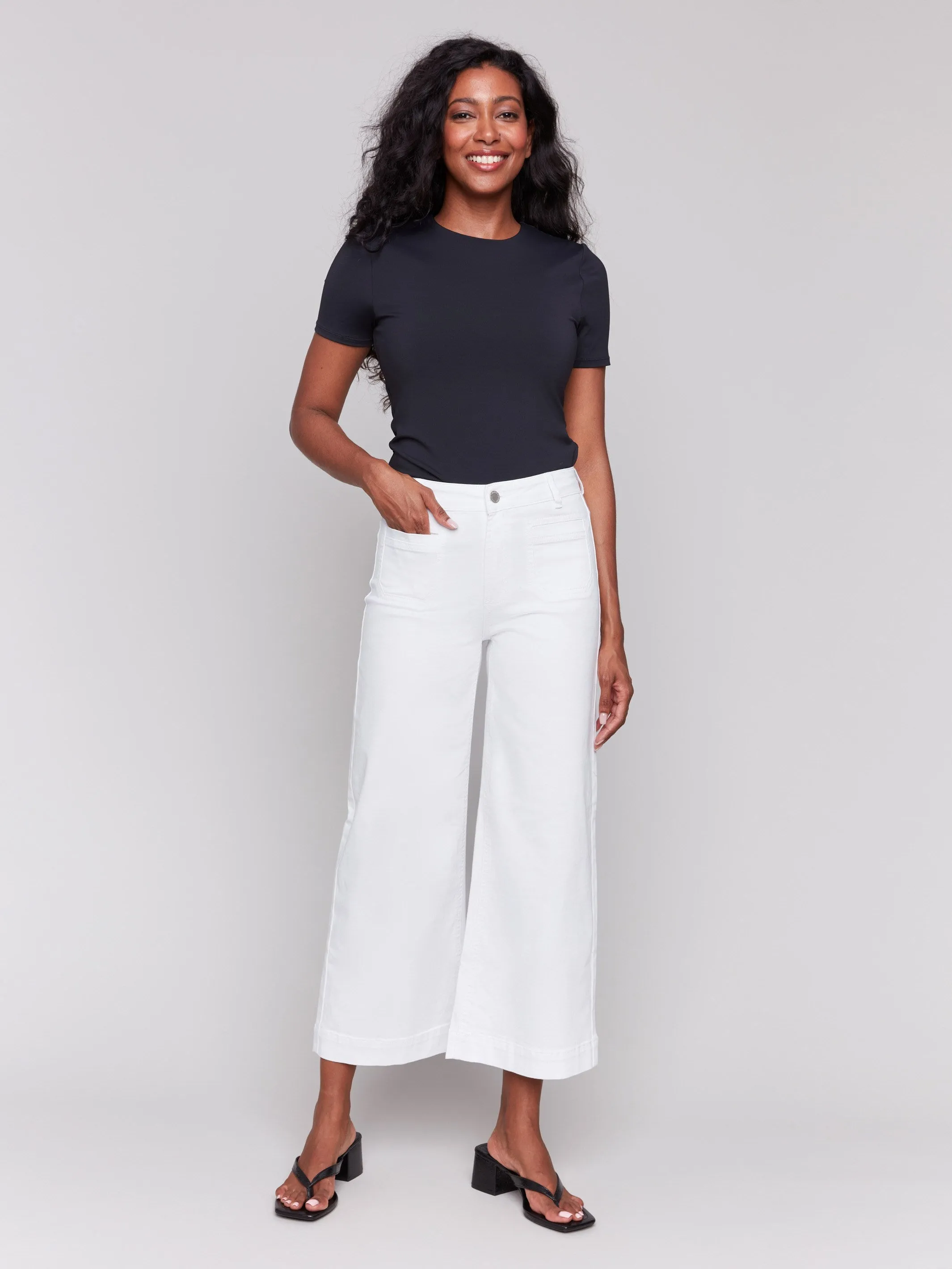 Closet Staple Patch Pocket Flare Twill Pants - White