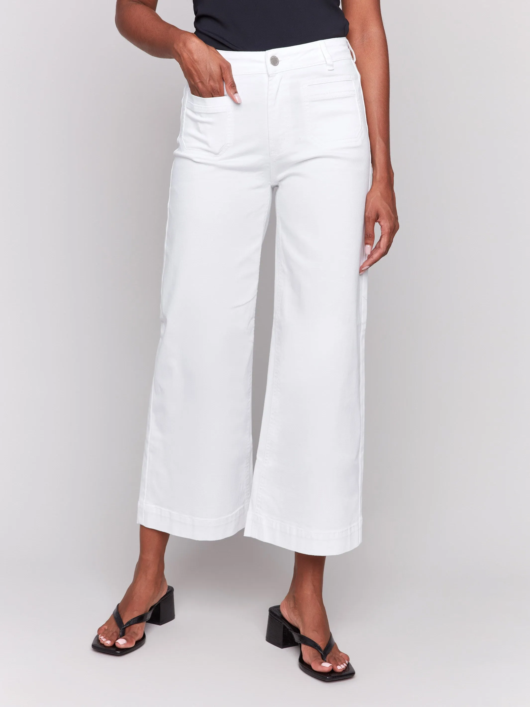 Patch Pocket Flare Twill Pants - White Quick Pick Common look
