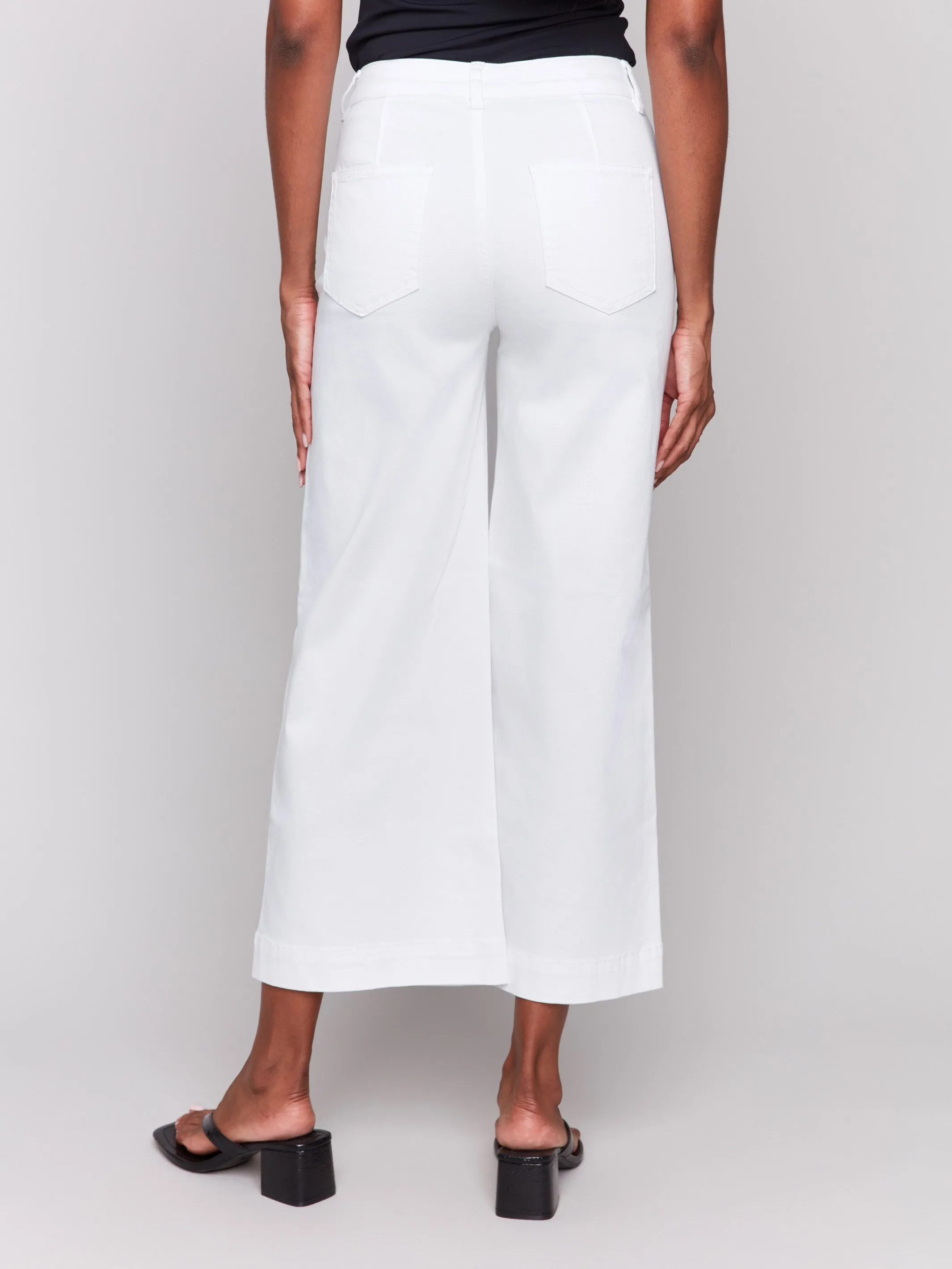 Non Restrictive Cut Couple Look Lightweight Patch Pocket Flare Twill Pants - White
