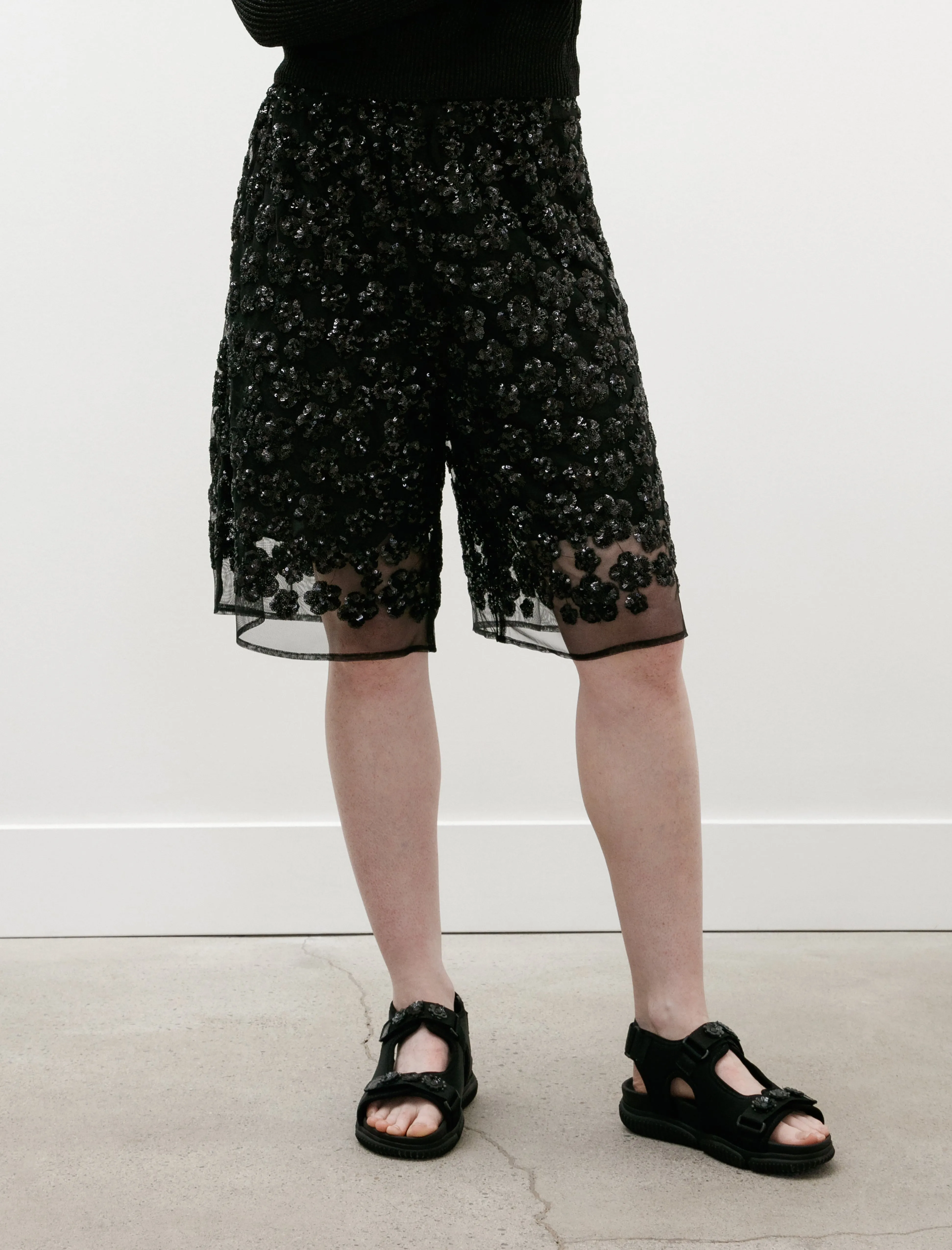 Angelica Shorts Ume Floral Sequins Black Midweight Texture