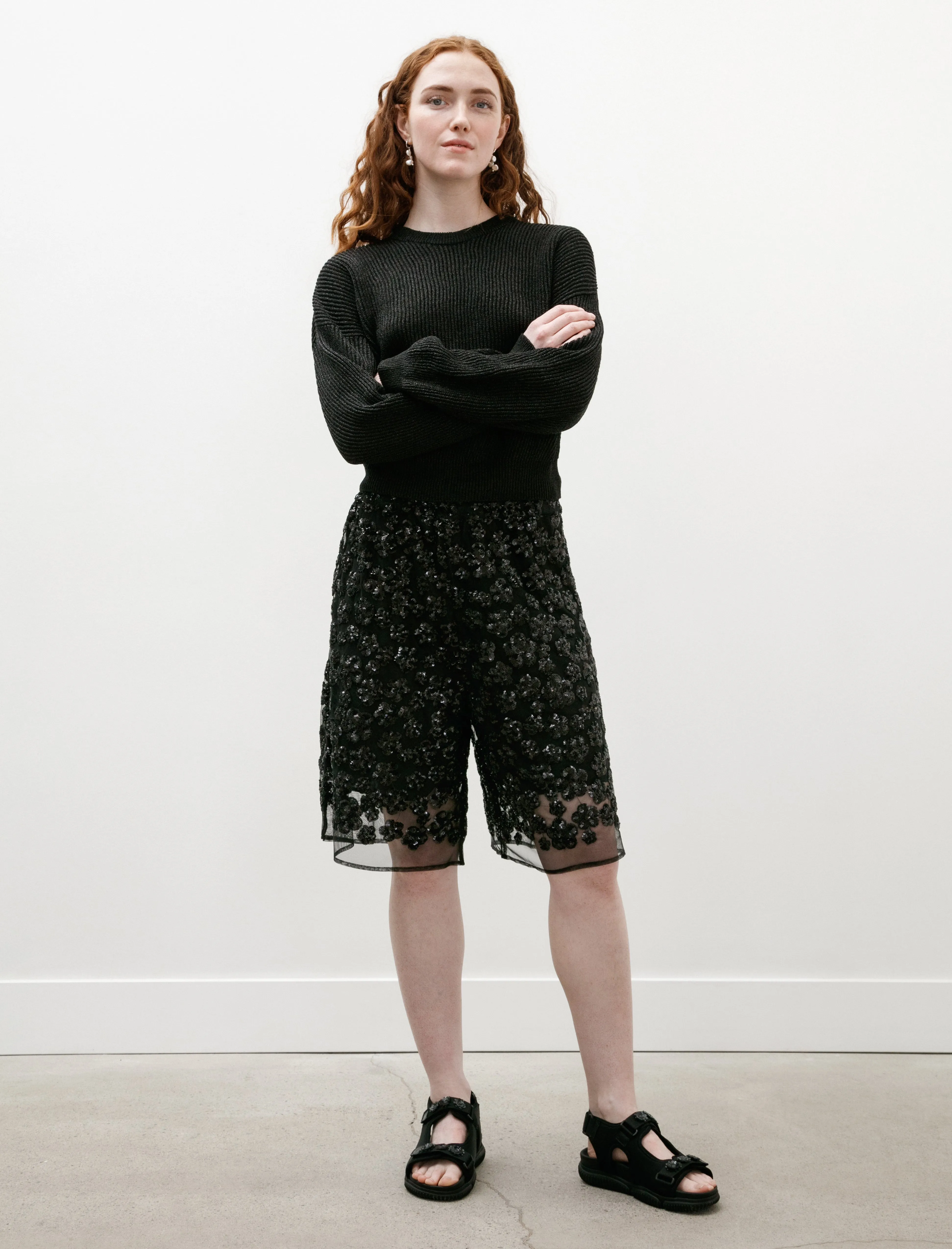Chafe Free Edging Angelica Shorts Ume Floral Sequins Black