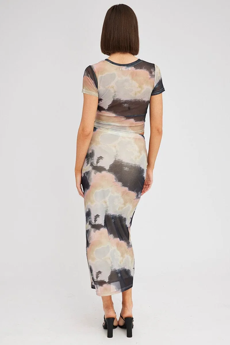 Brown Abstract Maxi Skirt High Rise Mesh Weekend Look Artistic Influence